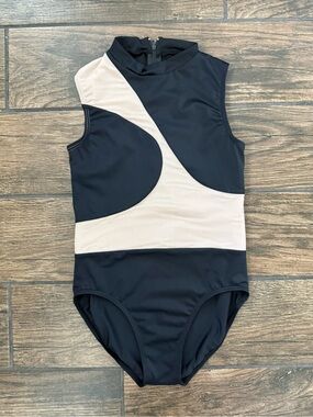 Balera LC Black & Nude High Neck Dance Leotard Large Child Zip Back